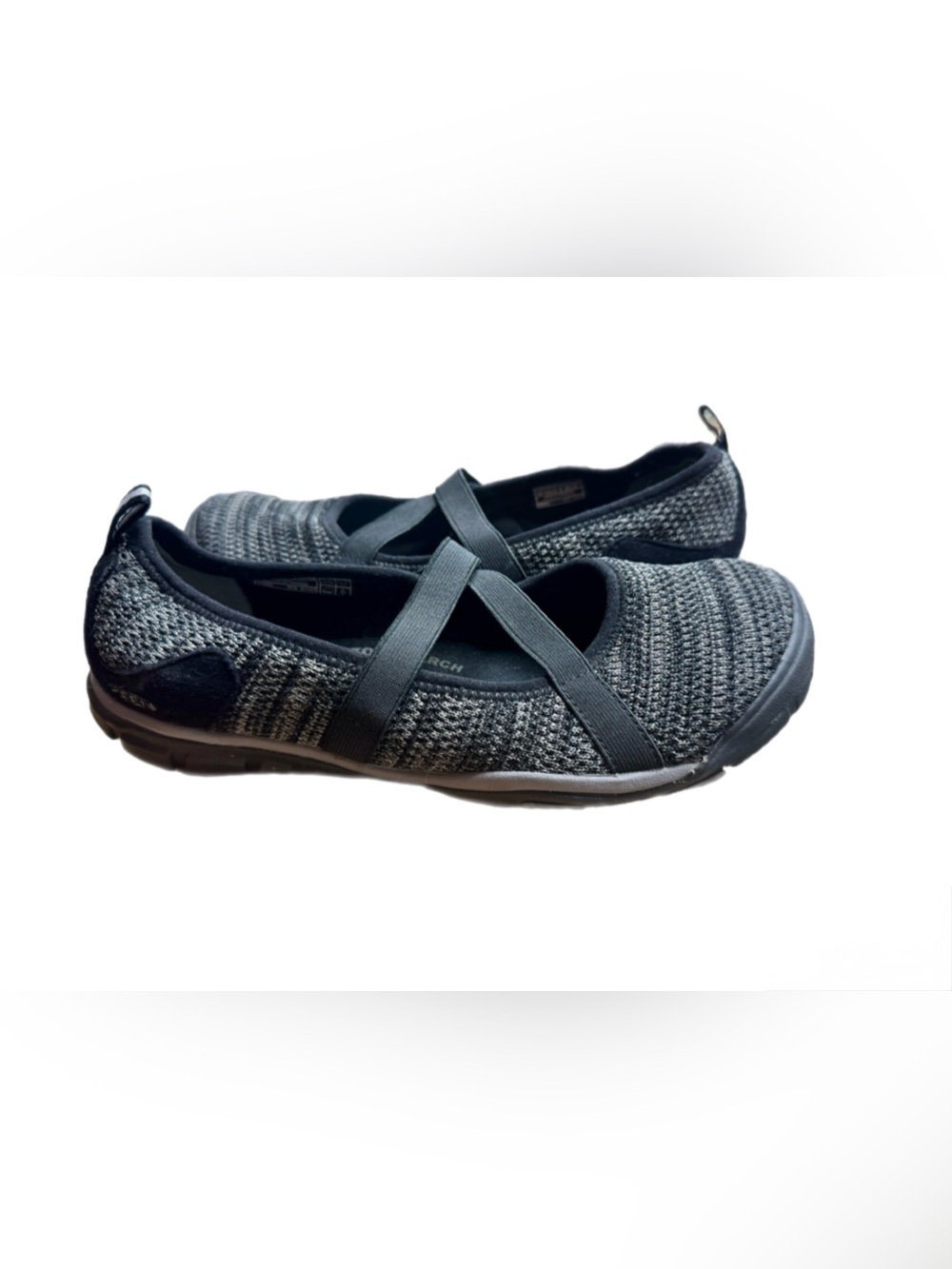 Keen Women's Charcoal Black Hush Knit Mary Jane Flats Crisscross Straps 8.5